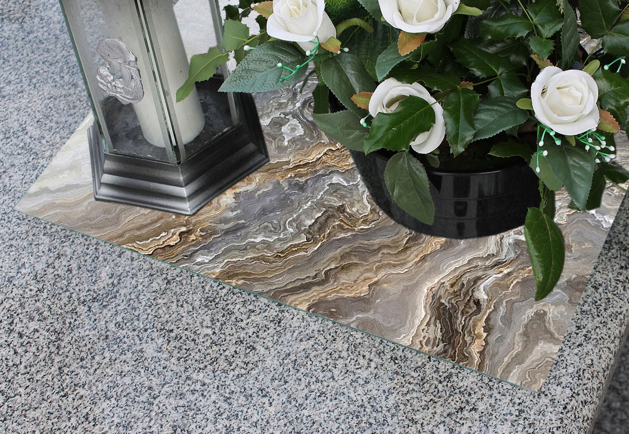 Podstawka pod ZNICZE Szyba HARTOWANA na Cmentarz wzór MARMUR 65x60cm Materiał szkło hartowane