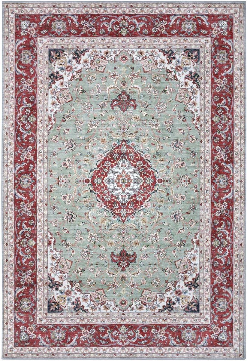 Orientálny koberec do obývačky 200x290 cm, červenozelený, plocho tkaný
