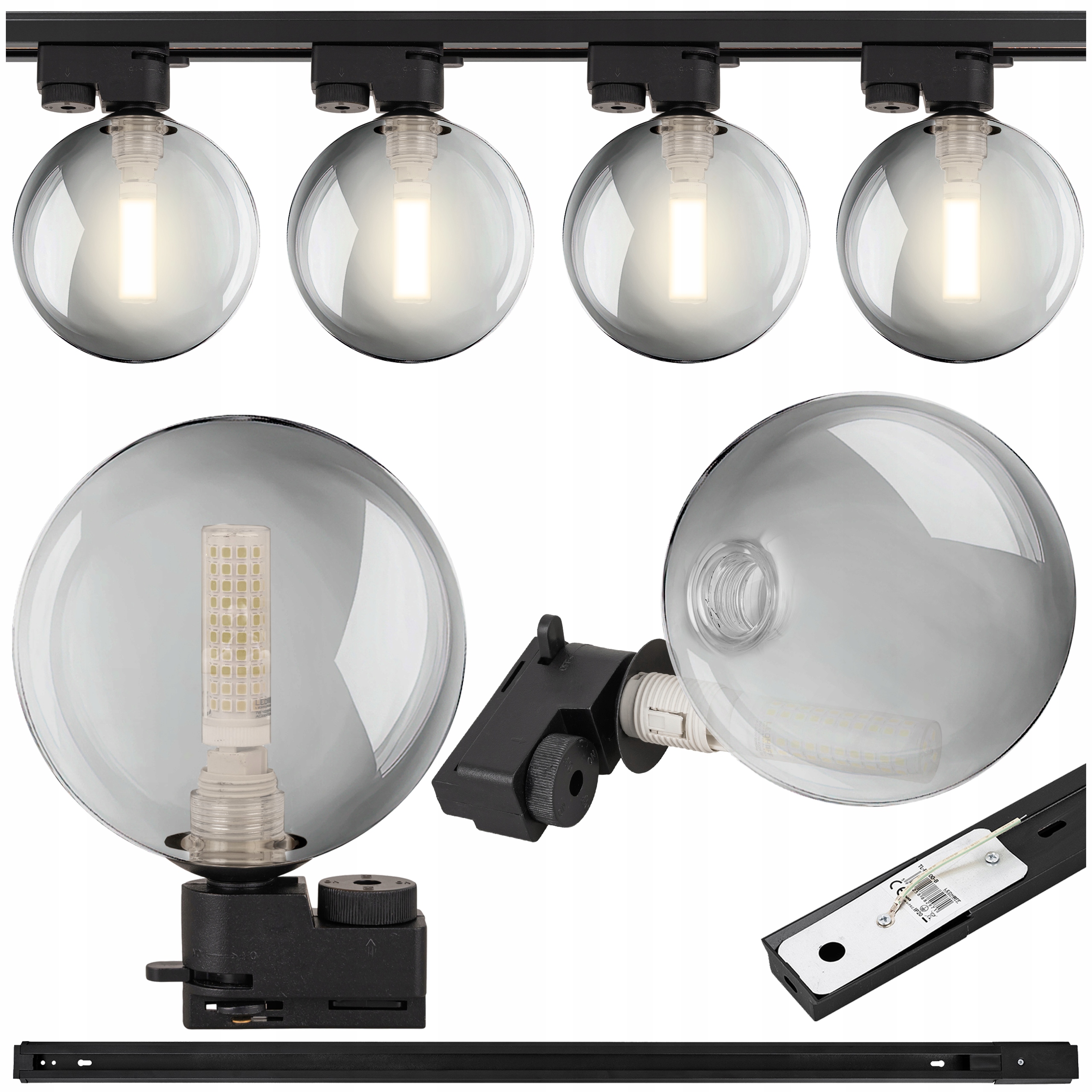 Koľajnicové osvetlenie Lišta 1 m Lampa svietidlo G9 guľa Dymová grafitová x4