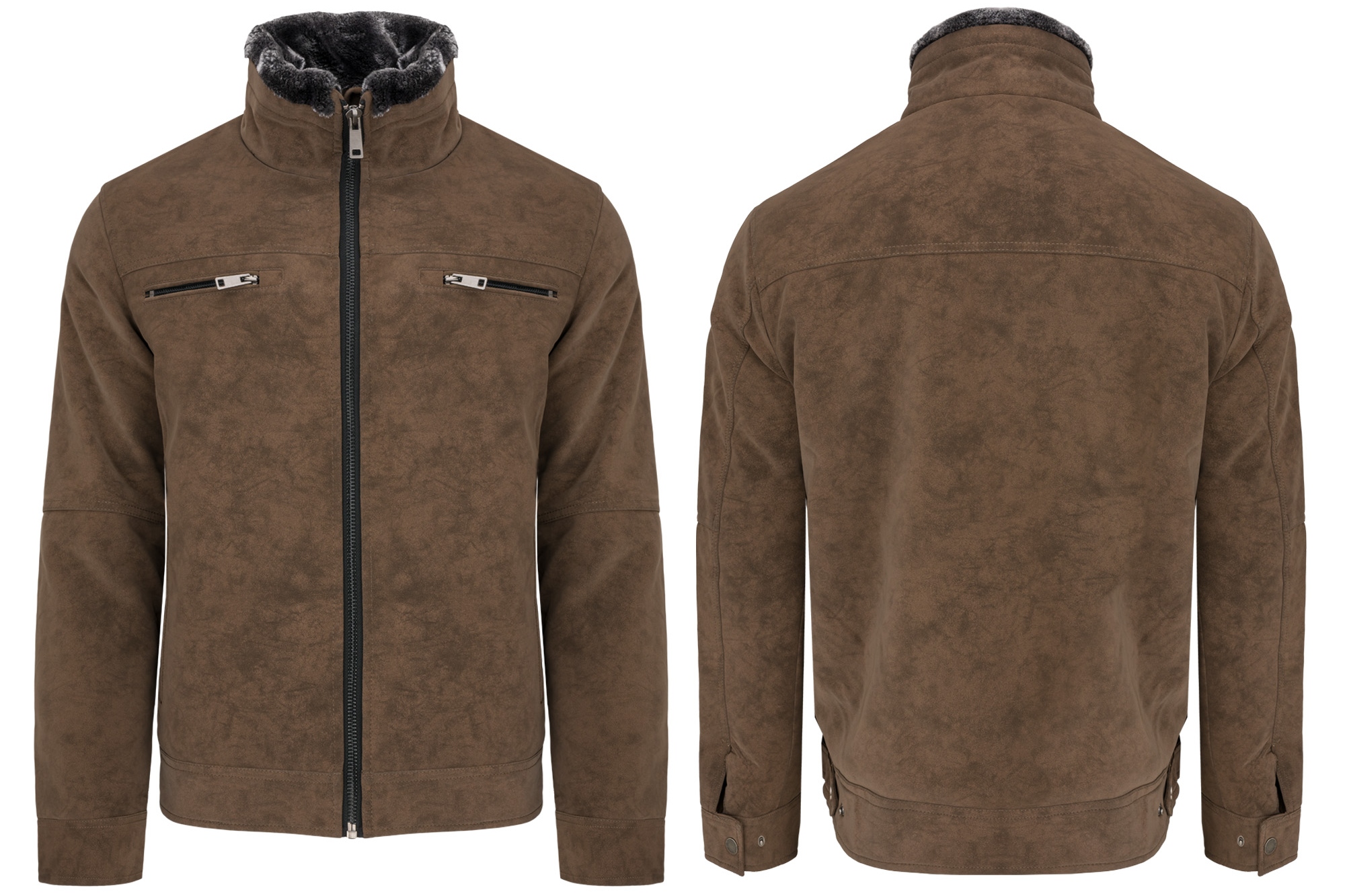 Pánská Bunda Z Ekologické Semišové Kůže S Zatepleným Stojáčkem Na Kožichu Regular: L