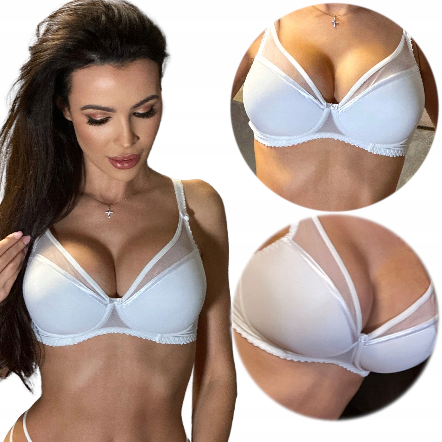 Hladká, krásná push-up podprsenka s tylem 80F, bílá