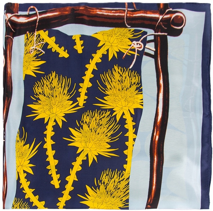 Hedvábná šála Velká šála 100% hedvábí 110 x 110 cm Modrá Žlutá