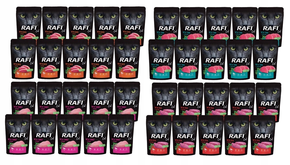 Rafi 100g kot MIX 40 szt Indyk Kaczka Cielęcina Łosoś