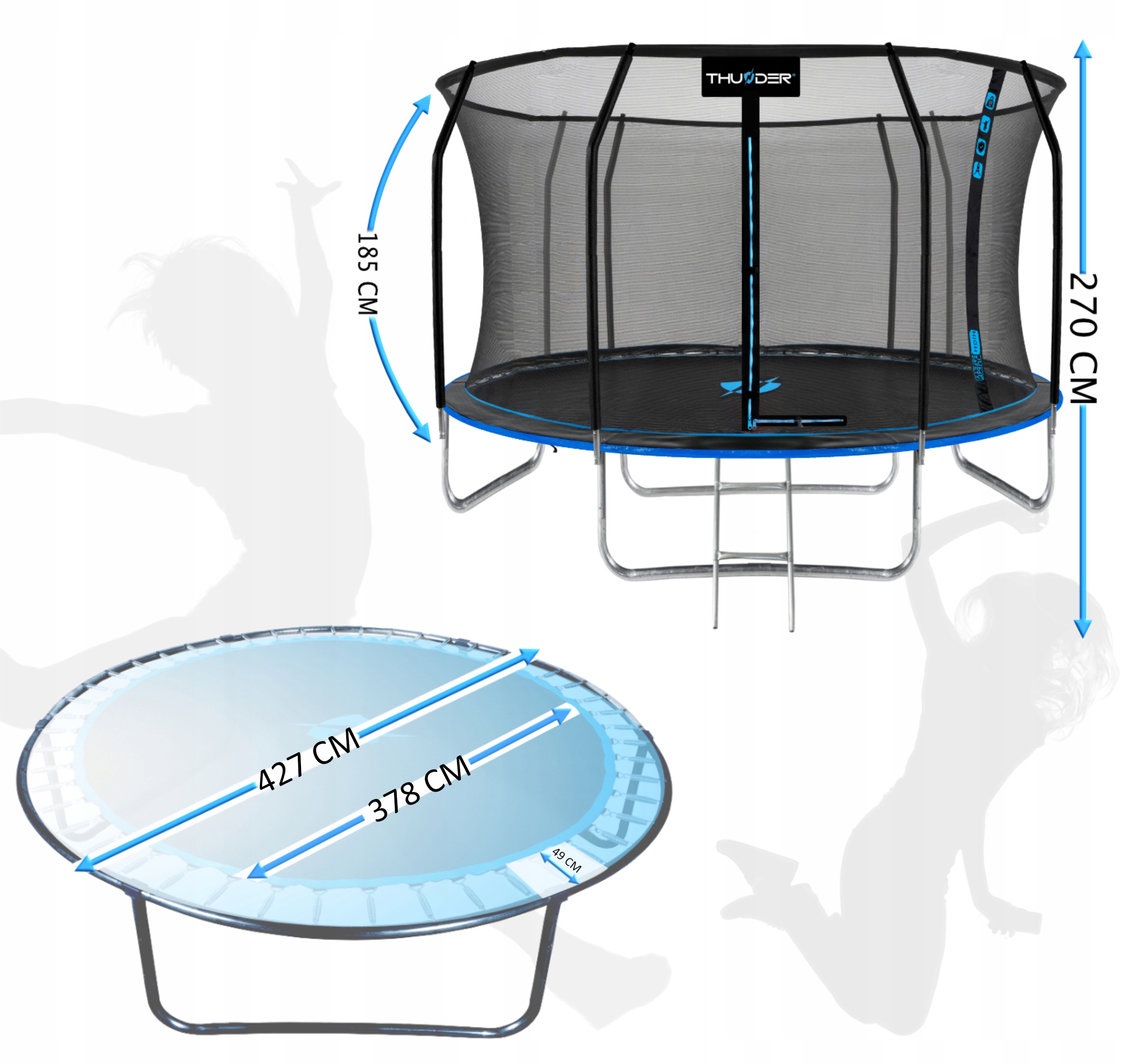 WYTRZYMAŁA Trampolina ogrodowa DLA DZIECKA 427CM z siatką wew. FUN 14FT EAN (GTIN) 5904161754893