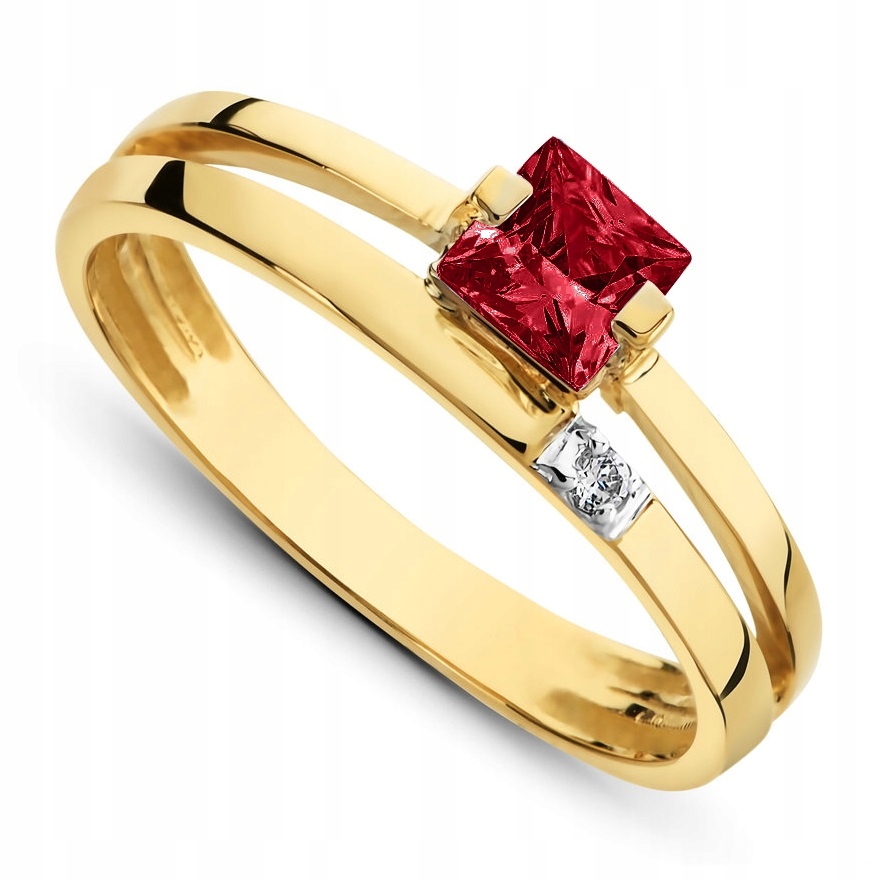 Pierścionek Złoty Zaręczynowy Obrączka Rubinowy 8K 333 Z Cykorniami R. R.13