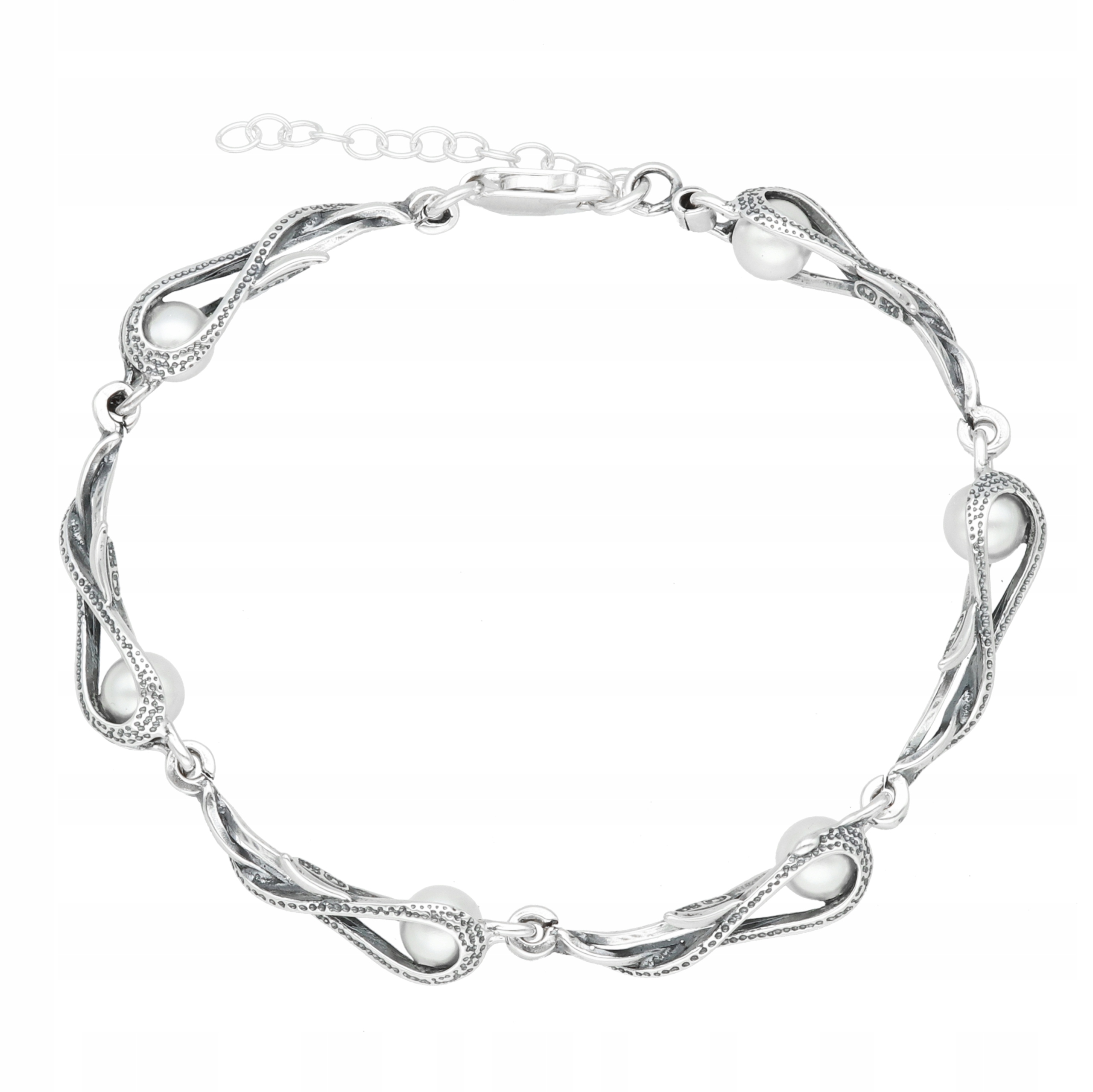 Náramek s perlami stříbro oxidované