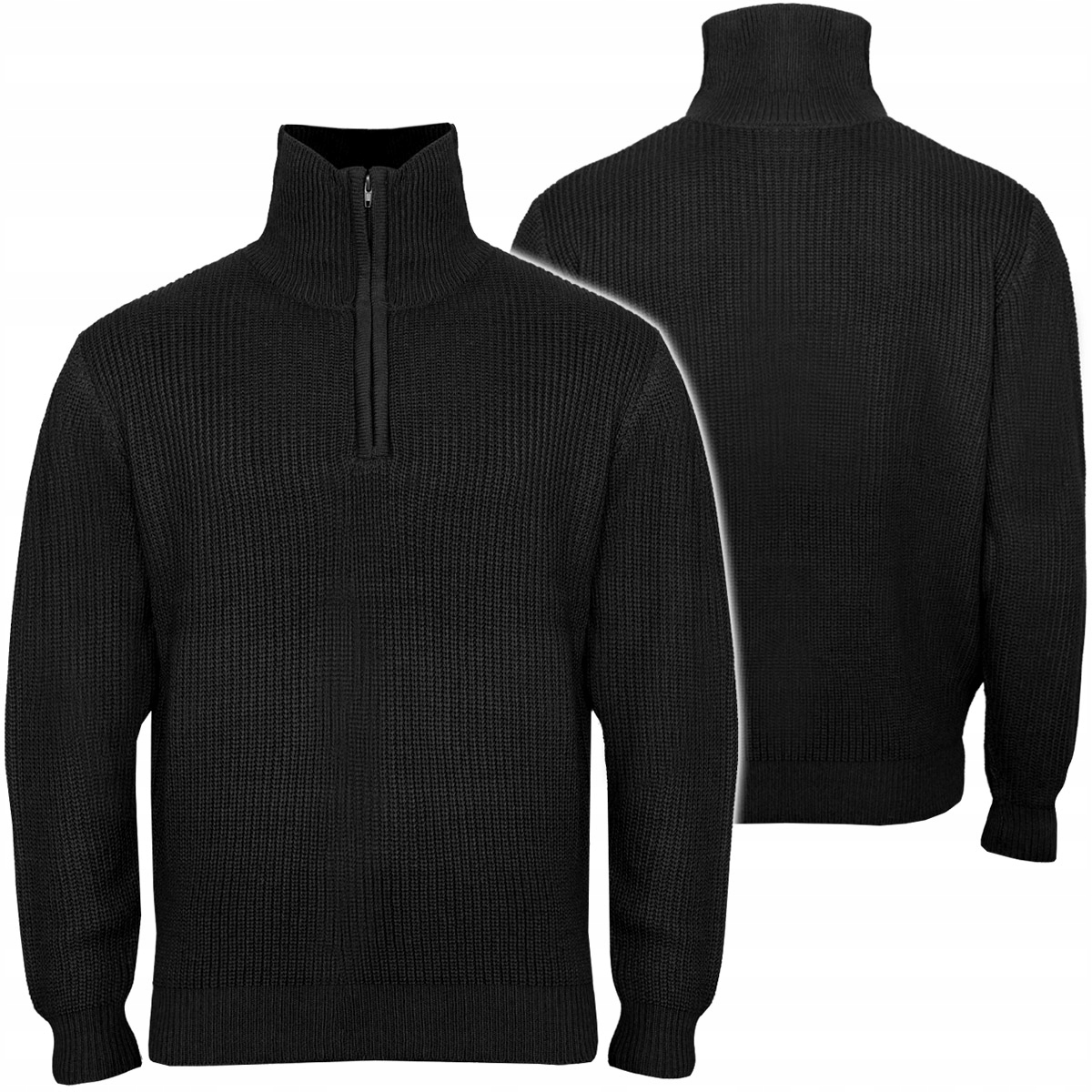 Pánská Mikina Svetr Mfh Pullover Troyer Se Zipem Silná A Teplá Černá M