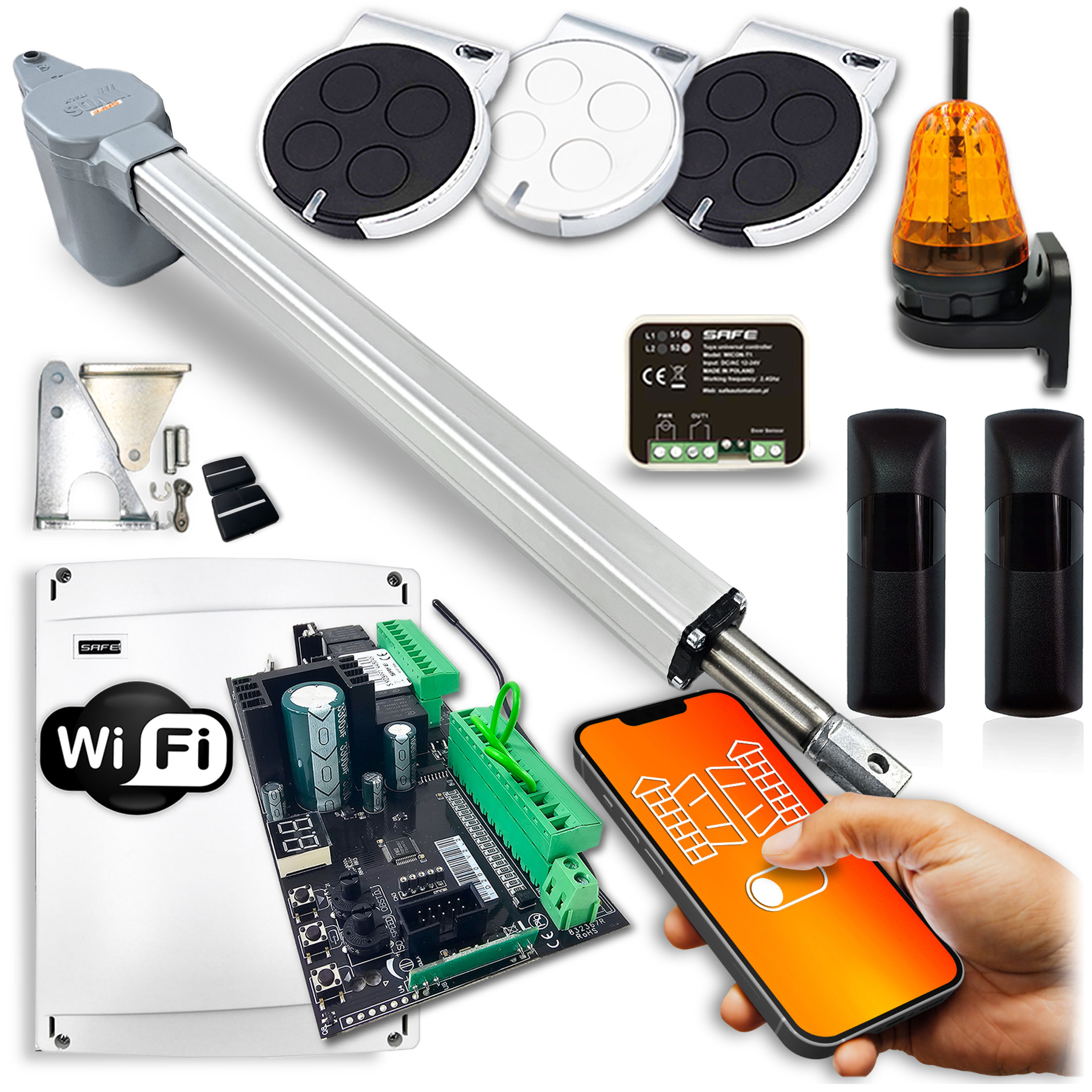 Pohon pre jednokrídlovú bránu 3,5m Wifi Tuya Automat Safe 1xlampa 3xpilot
