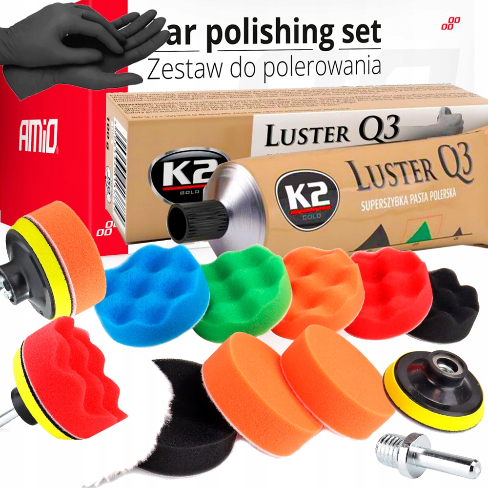 ZESTAW GĄBKI POLERSKIE PASTA POLERSKA K2 + ADAPTER