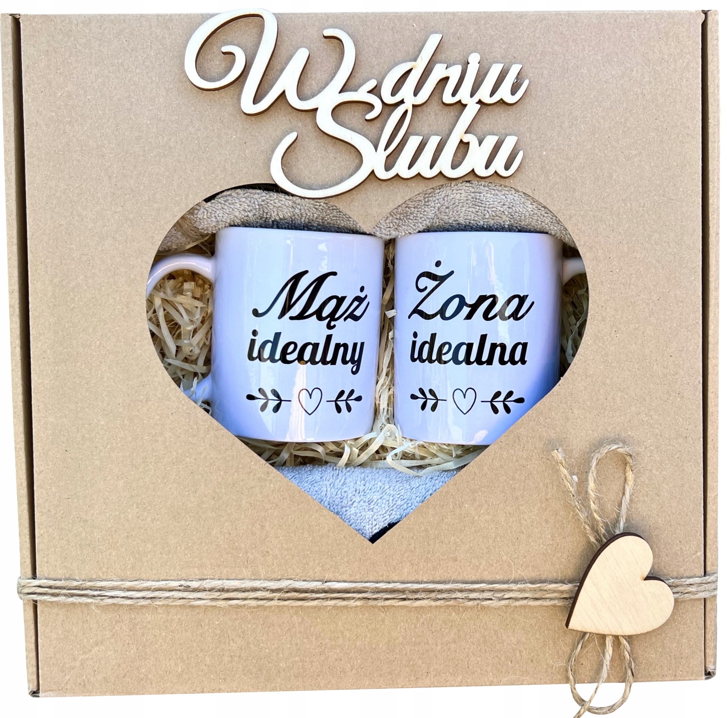 Prezent na Ślub GRUBE Ręczniki HAFT Kubki Mąż Żona Wymiary ręcznika 50x100cm