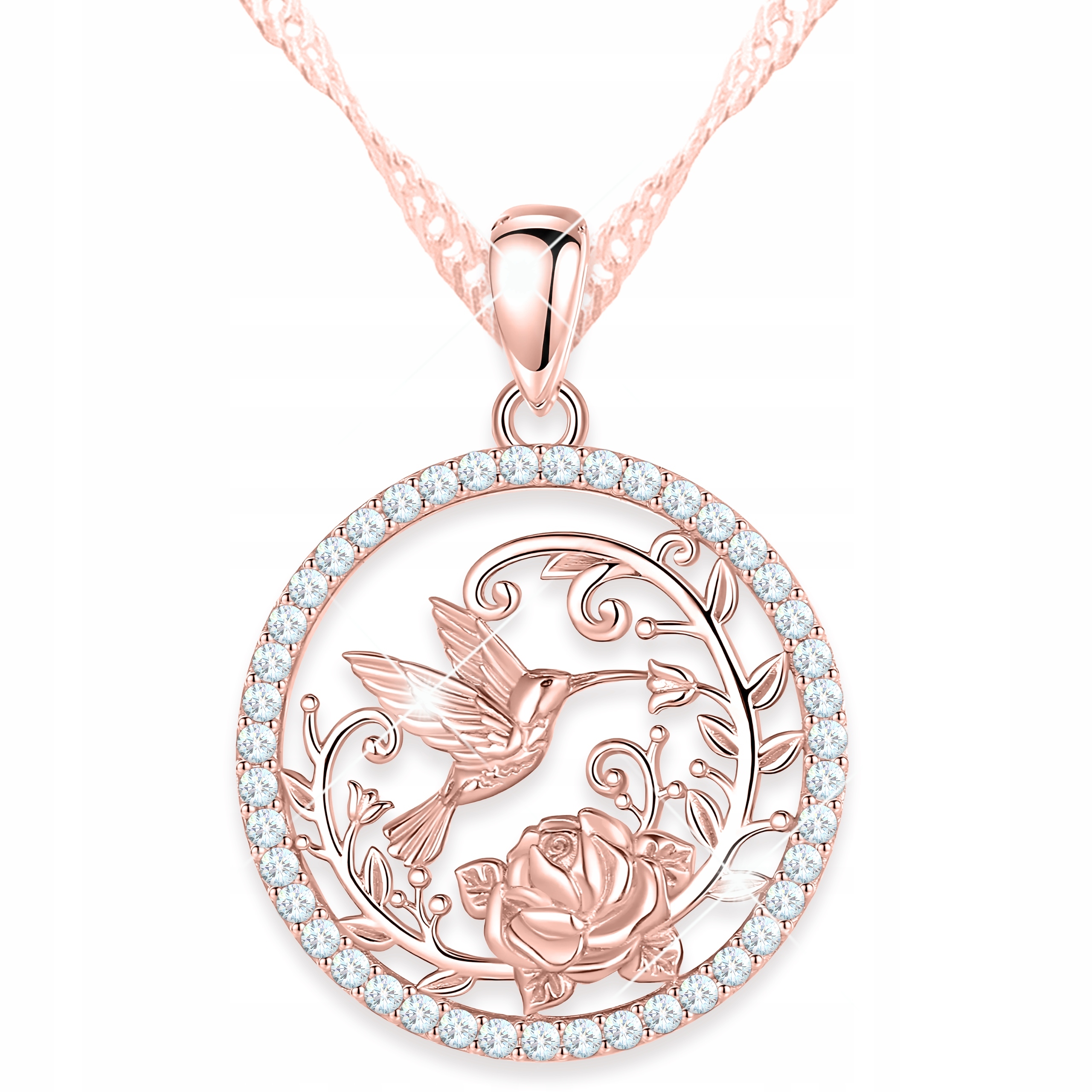 Pozlacený náhrdelník s kolibříkem Louka Růže Pták Kolibřík Vlaštovka Stříbro 925