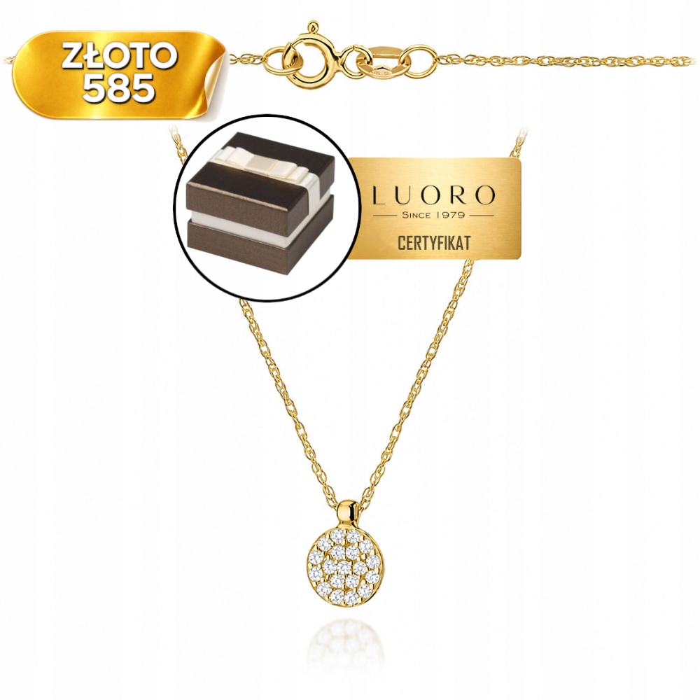 Zlatý Náhrdelník 585 14K S Kroužkem A Zirkony 42-45 CM, Nastavitelný, Elegantní