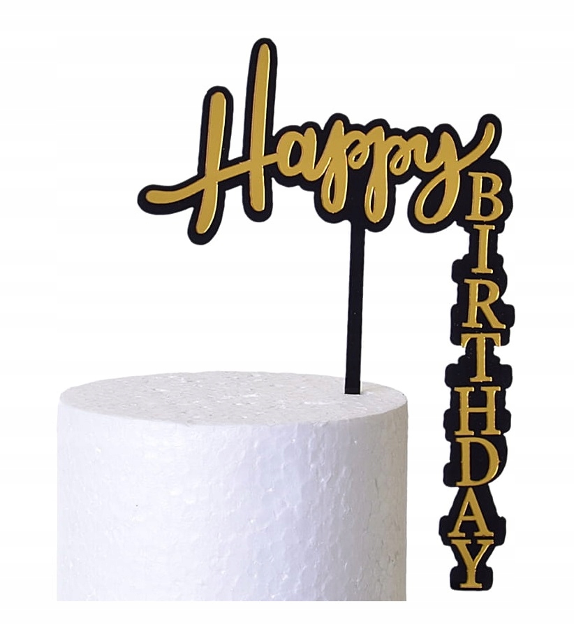 

Topper akrylowy Happy Birthday Czarno Złoty