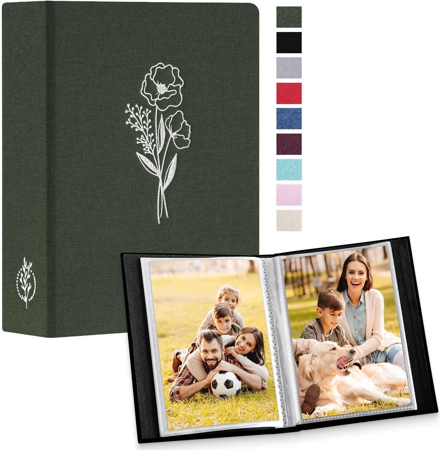 Album na zdjęcia 10x15 cm 300 kieszeni lniany zielony poziome
