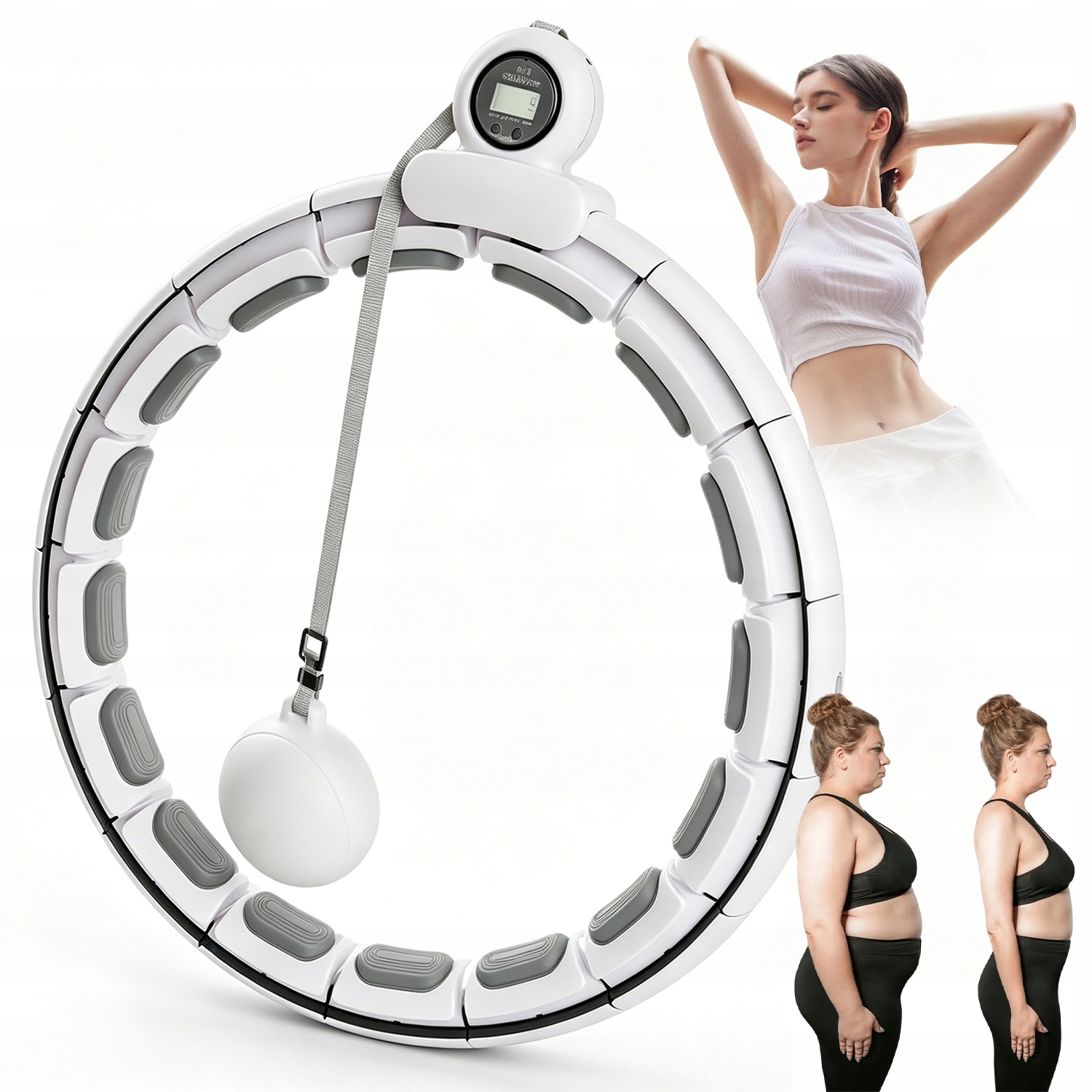 Hula Hoop Waist Trainer 16 Segmentů Bílo-šedý, Vhodný Do Domácnosti