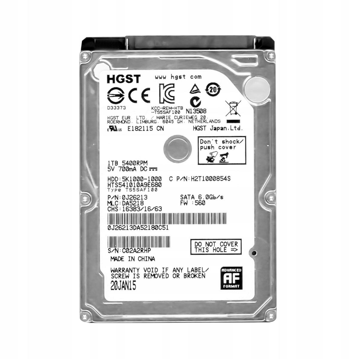 Hgst TravelStar 5K1000 1TB 5.4K 8MB Sata III 2.5'' HTS541010A9E680