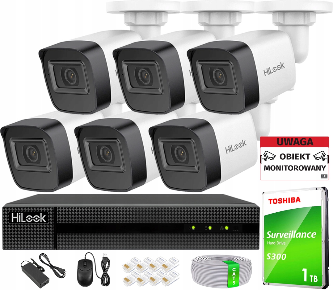 Sada pro monitorování Ip PoE 6 kamer 1080p IP67 Detekce Aplikace Nvr 1TB