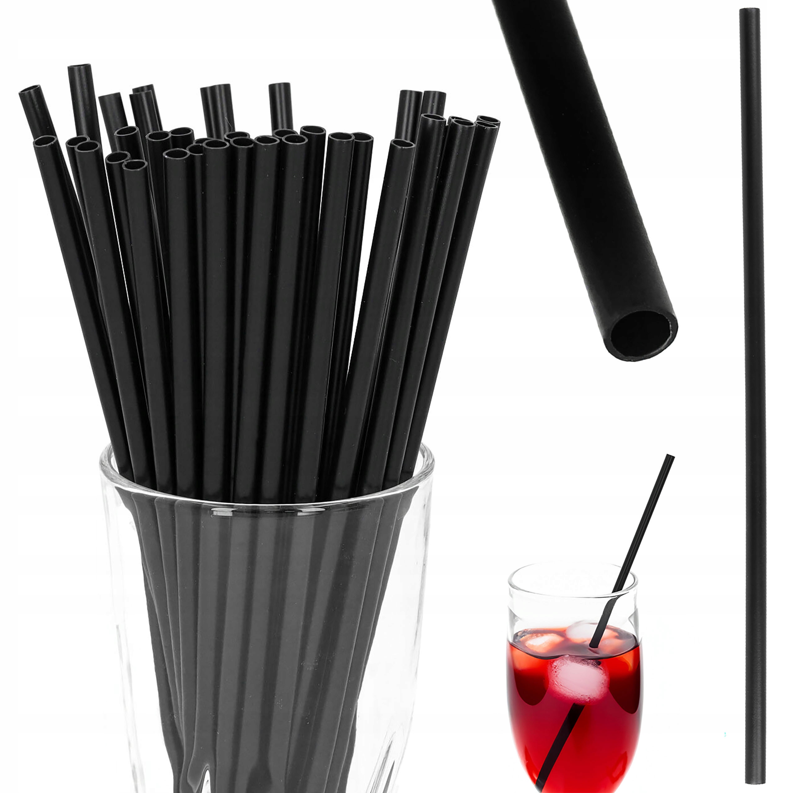 SŁOMKI PLASTIKOWE RURKI DO PICIA DO WIELOKROTNEGO UŻYTKU CZARNE 50 SZT.