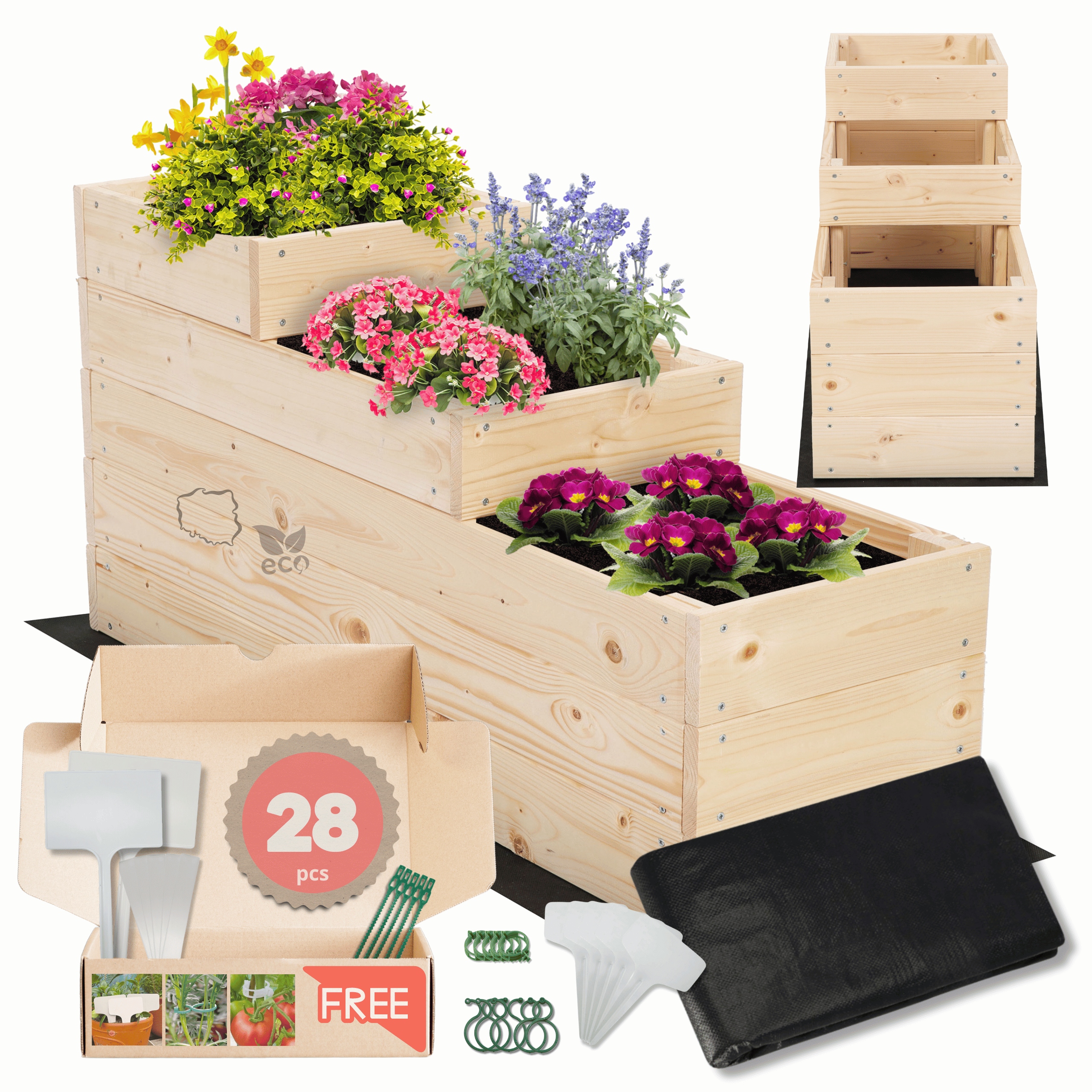 Vyvýšený záhon zeleninová zahrada dřevěný patrový květináč 45x30x90 eko