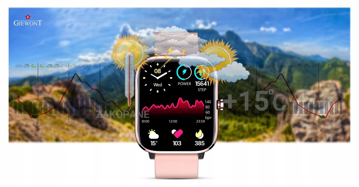 Smartwatch Giewont GW230-1 Różowe Złoto-Różowy Rozdzielczość ekranu (px) 240 x 240