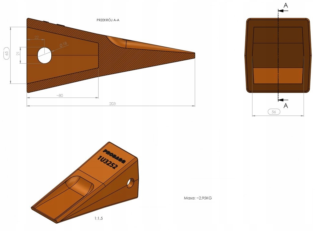 ZĄB ŁYŻKI CAT J250 1U3252 1U-3252 Marka maszyny Caterpillar JCB