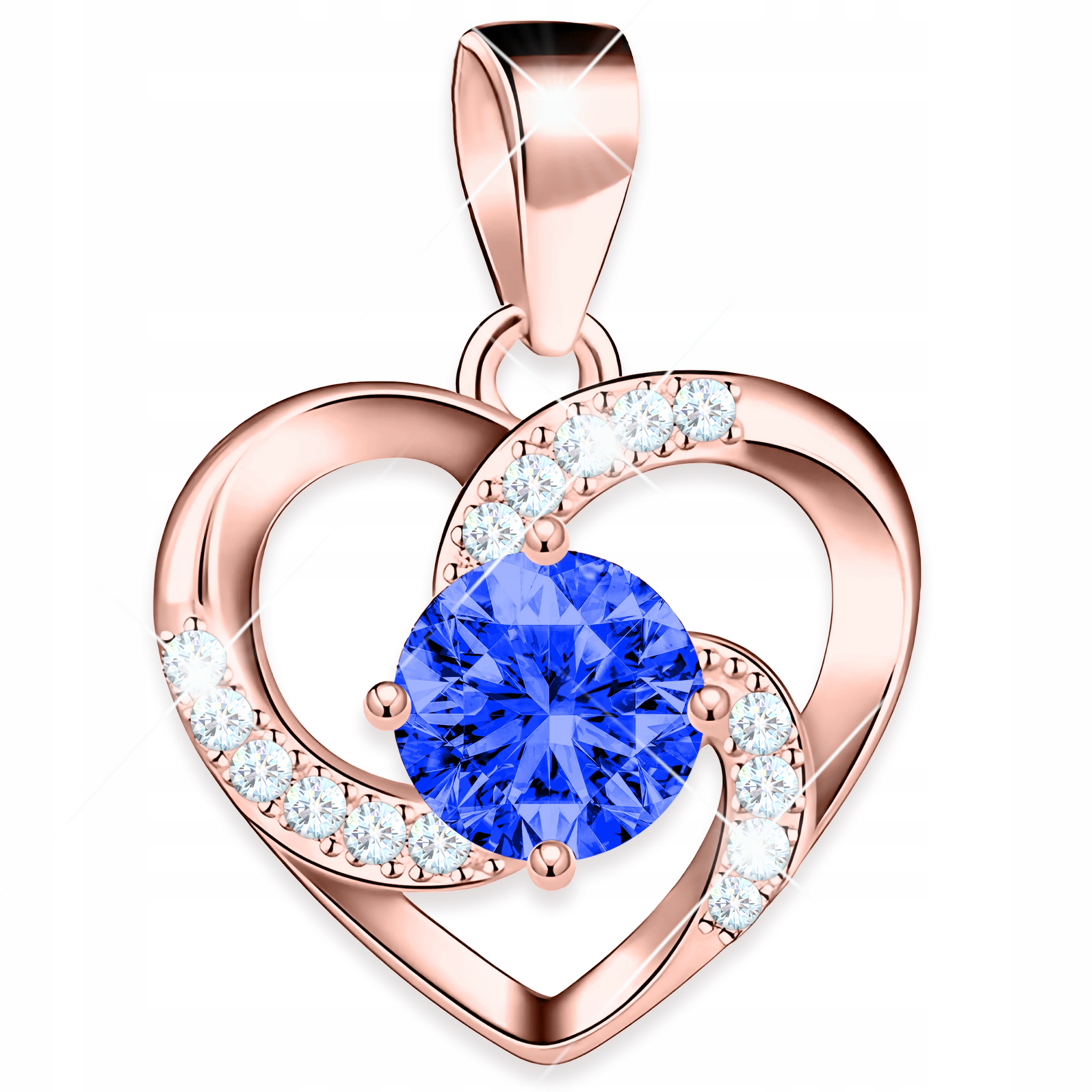 Přívěsek Pozlacené srdce Spirála s modrým očkem Safírová Zirkon