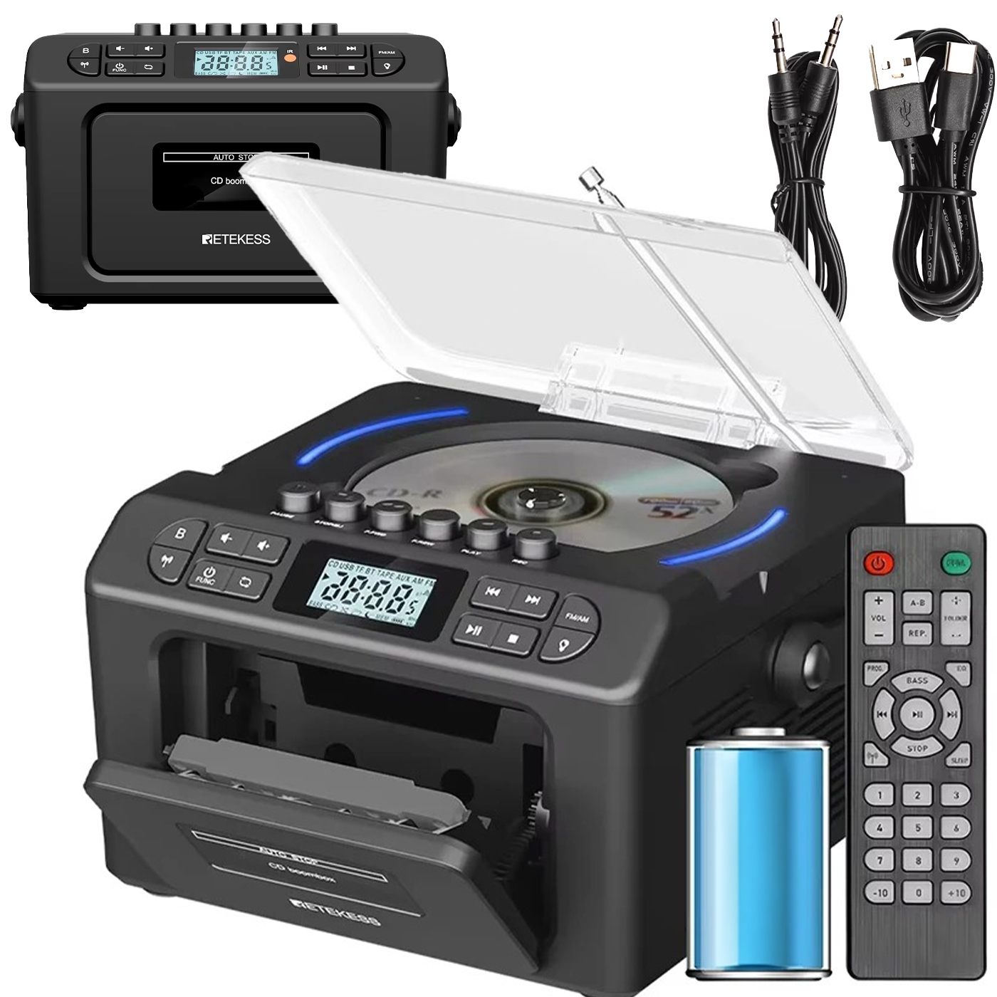 Prenosný Boombox CD Rádio Fm/am Bluetooth kazeta Usb Aux Pilot Batéria