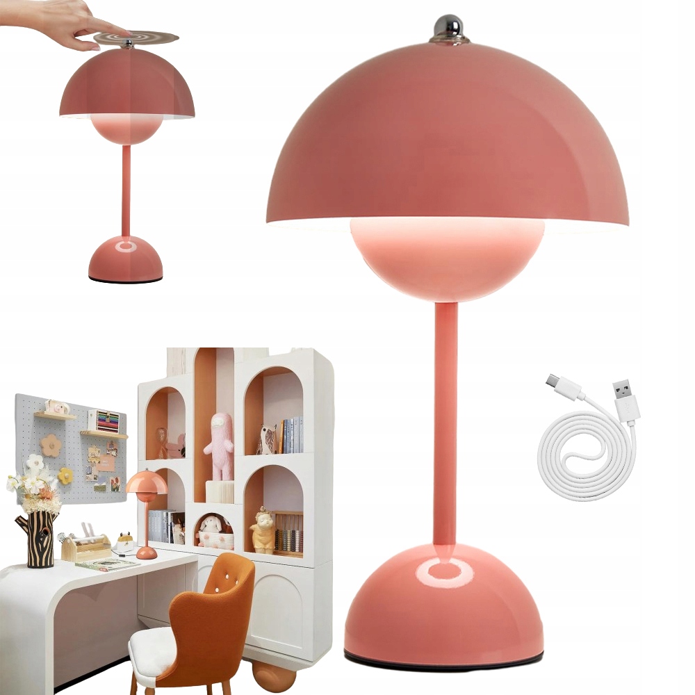 NOWOCZESNA LAMPA STOŁOWA GRZYBKA LED 3 KOLORY STEROWANIE DOTYKOWE RÓŻOWY