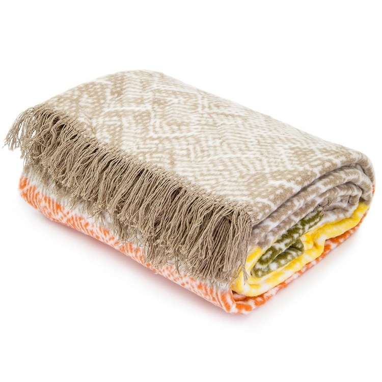 Bavlněná deka s třásněmi 150x200 24129a oranžovo-béžová