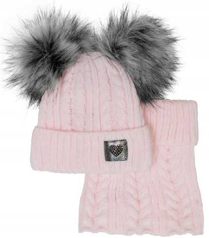 

Komplet Czapka Zimowa Komin 52 54 56 Dwa Pompony