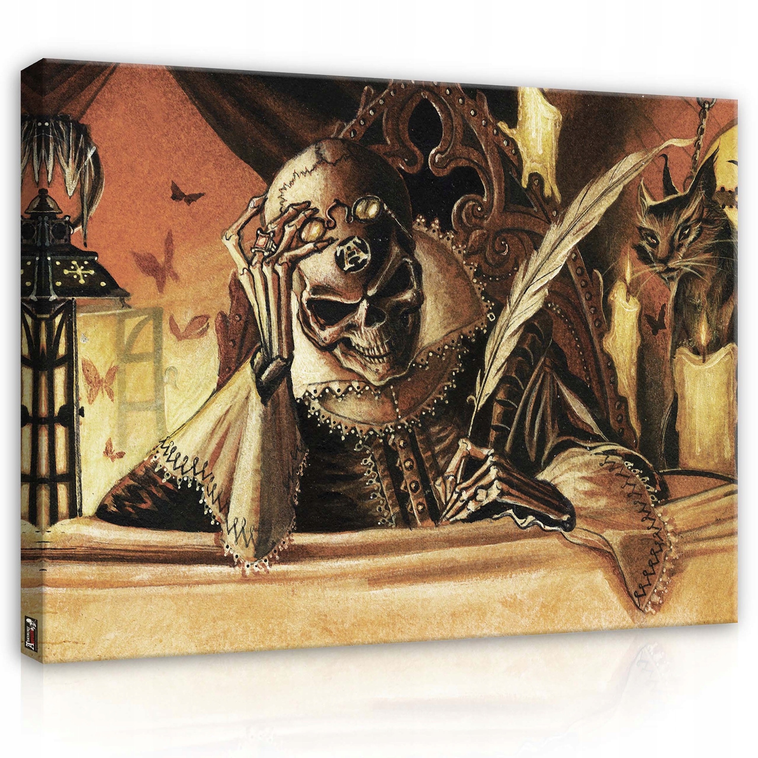 Obraz 100x75 Lebka kočka pero svíčka gotická mystika noc světlo stín