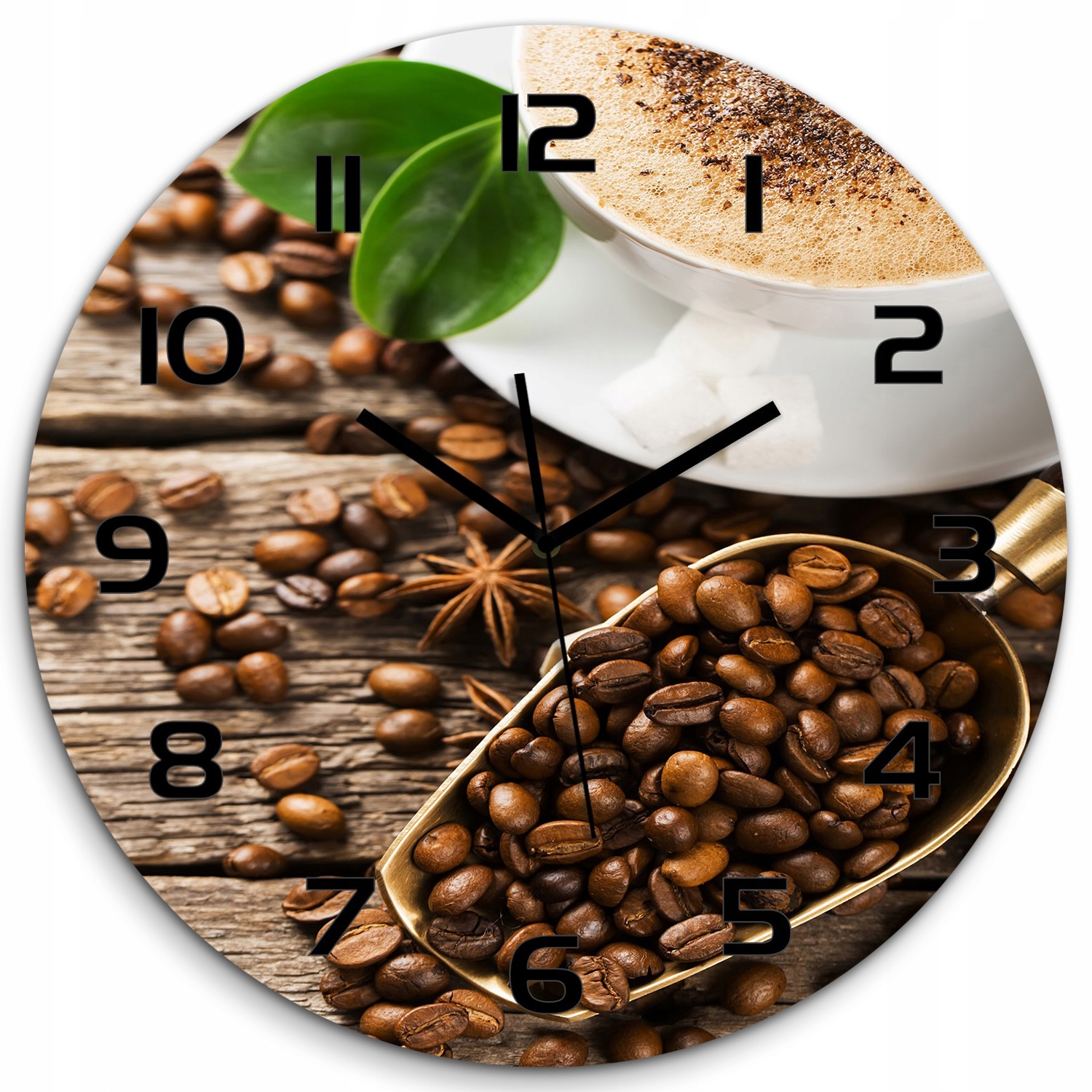 

Duży szklany zegar, cichy mechanizm Kawa fi 60 cm