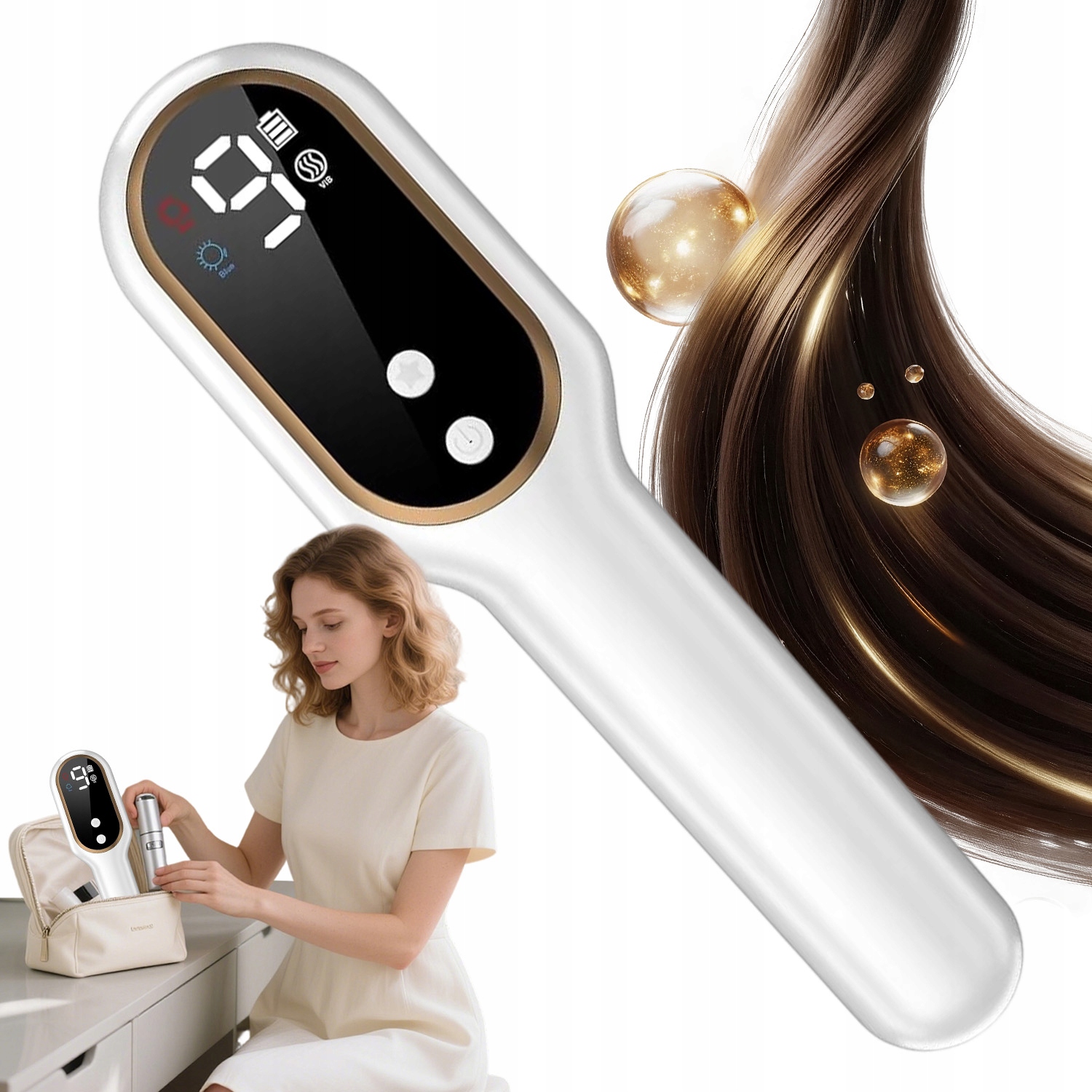 Elektrický Masážní Hřeben Ergonomický S 9 Nastavitelnými Intenzitami