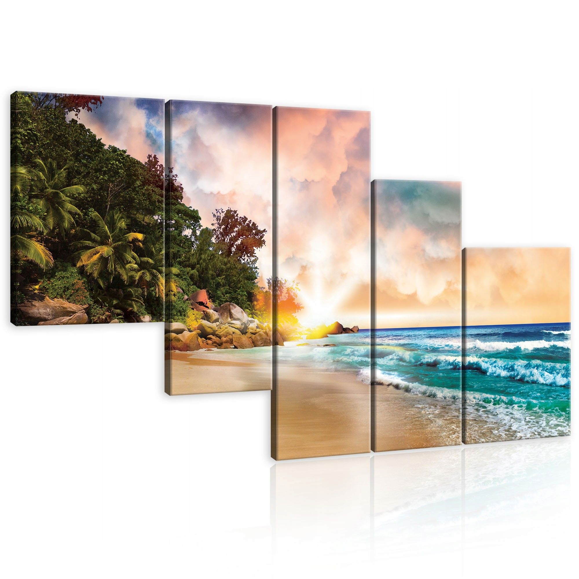 Obraz 170x100 Tropická pláž východ/západ slnka vlny palmy raj