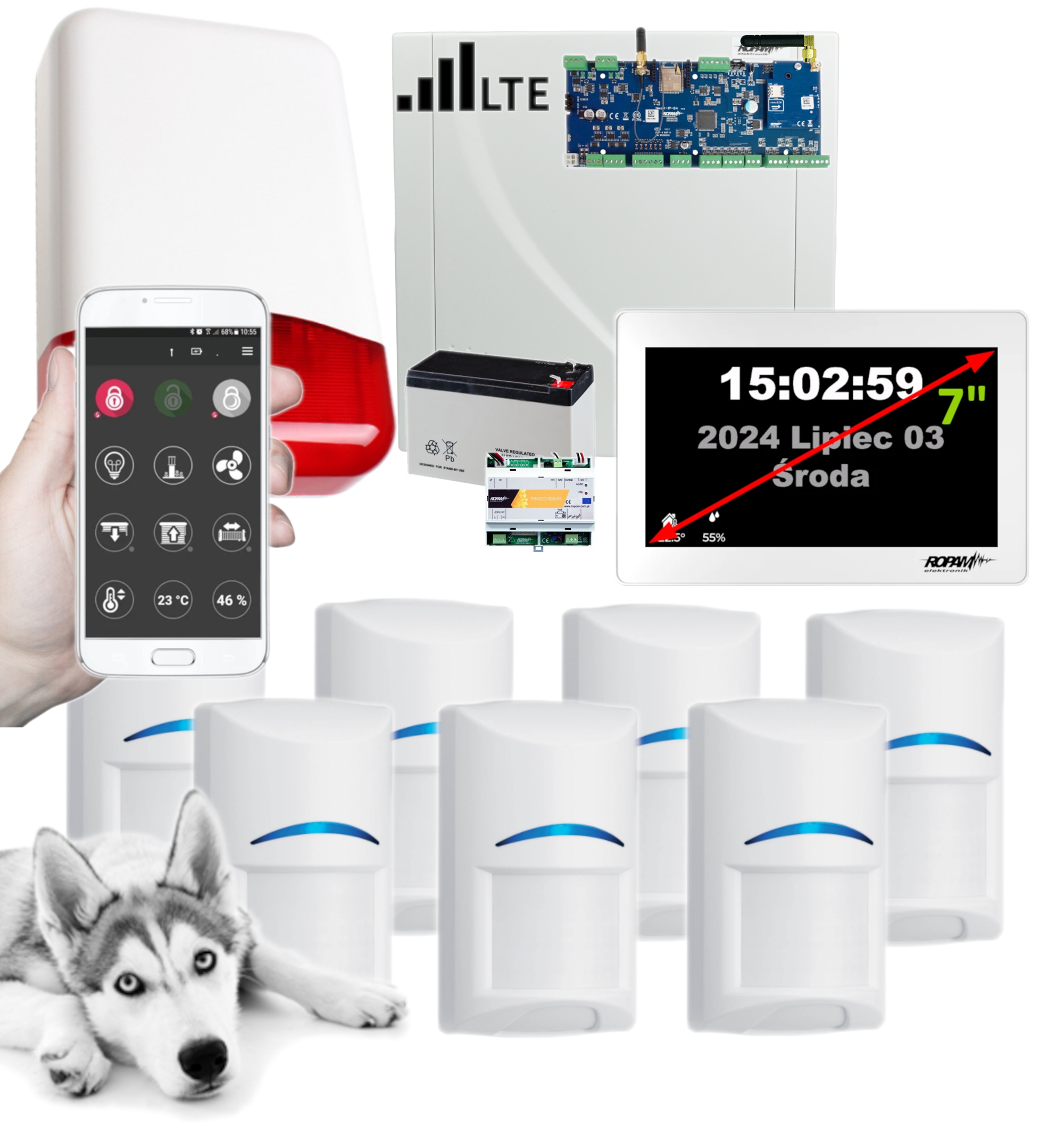 System Alarmowy Ropam NeoLTE Wifi Lte Sms 7 Czujek Bosch Pet Polski App