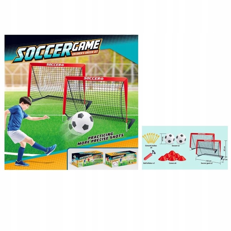 Fotbalové branky 2ks 2 míčky 6 fotbalových kuželů trénink zápas Soccer Game