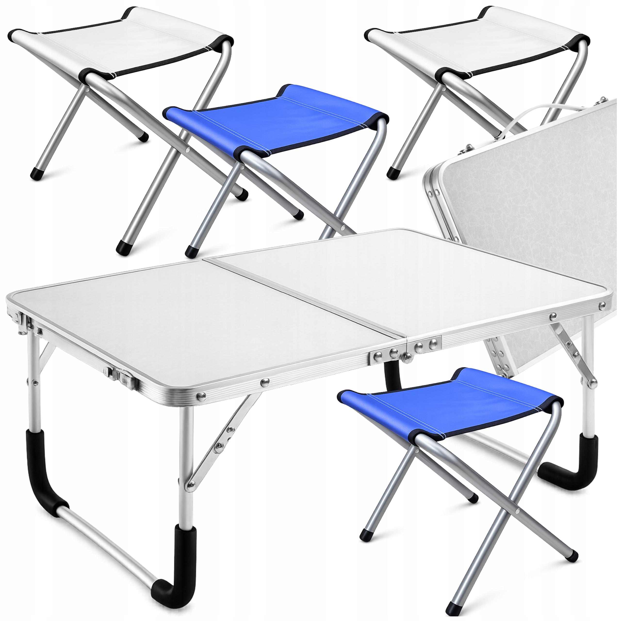 Turistický stůl se 4 židlemi, skládací, kempingový, rozkládací, 60x40 cm
