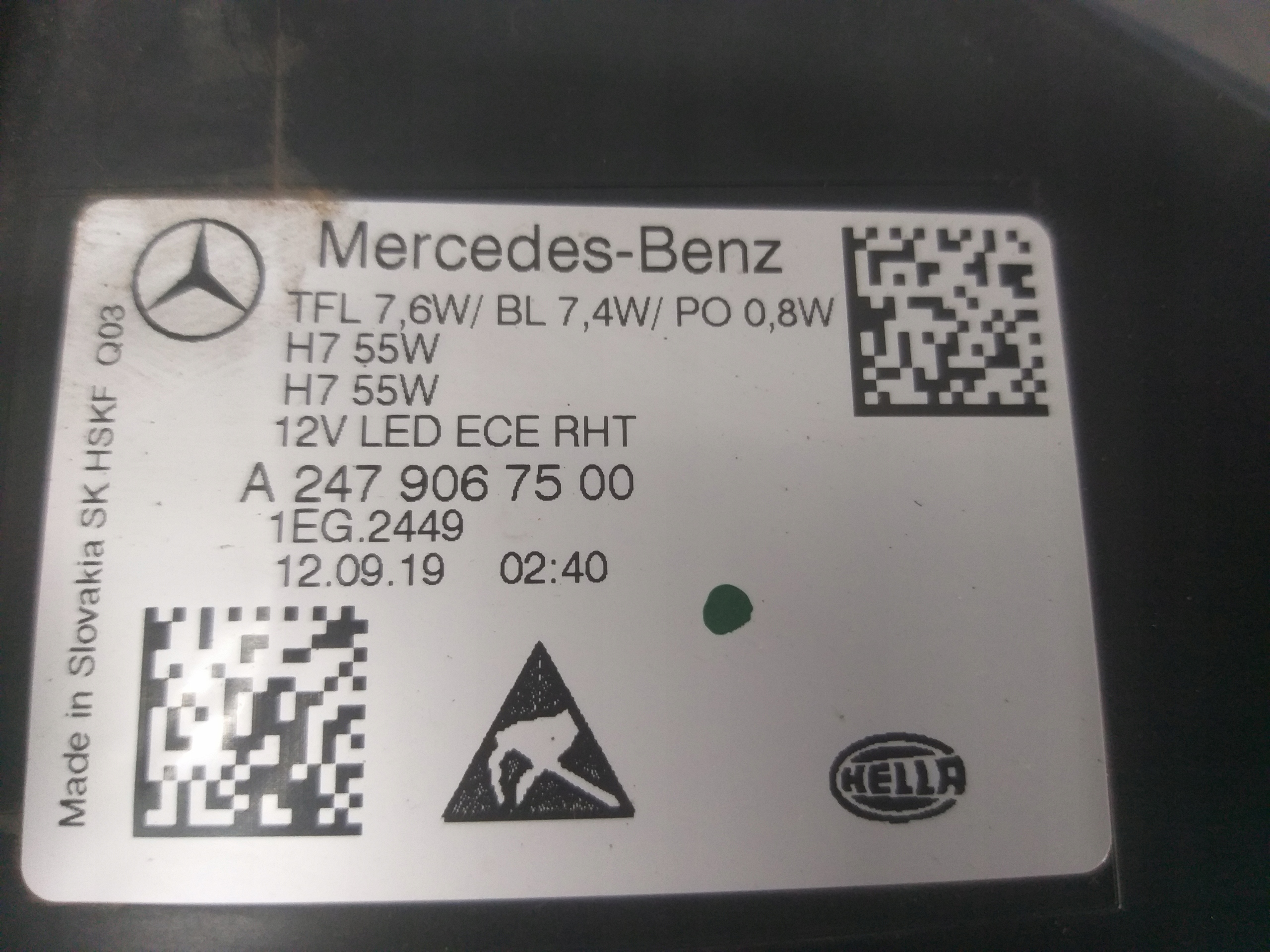 LIGHT FRONT LEFT MERCEDES B KLASA A2479067500 W247