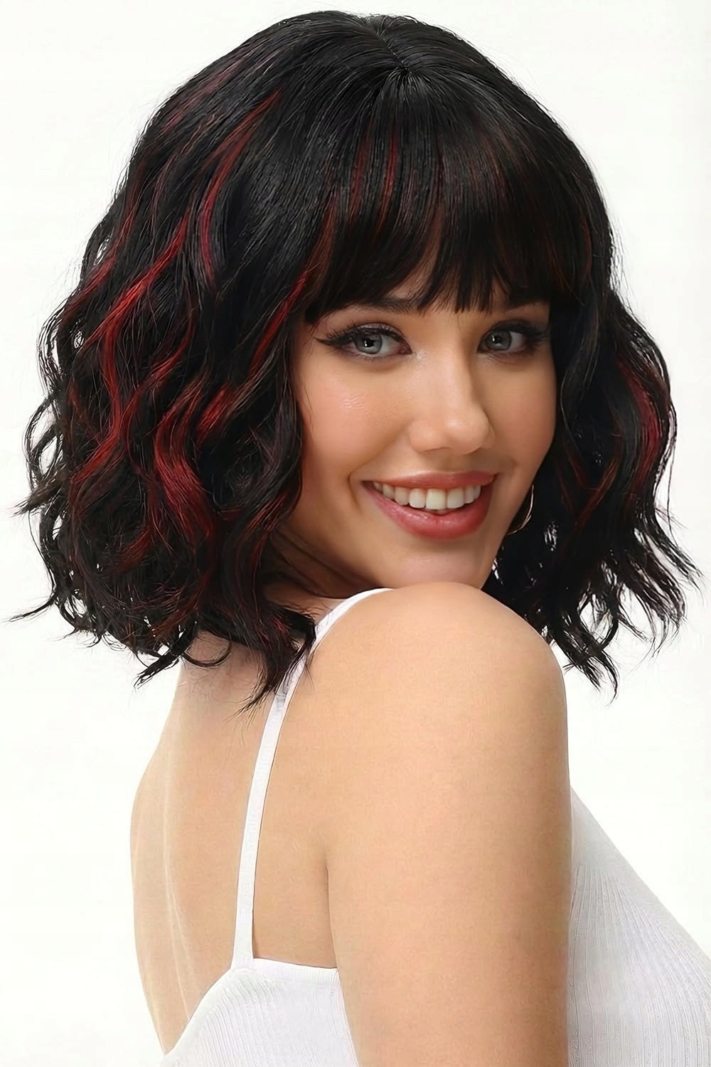 Luxiremi Paruka Červená Černá Krátká Vlnitá Bob s Hřívou