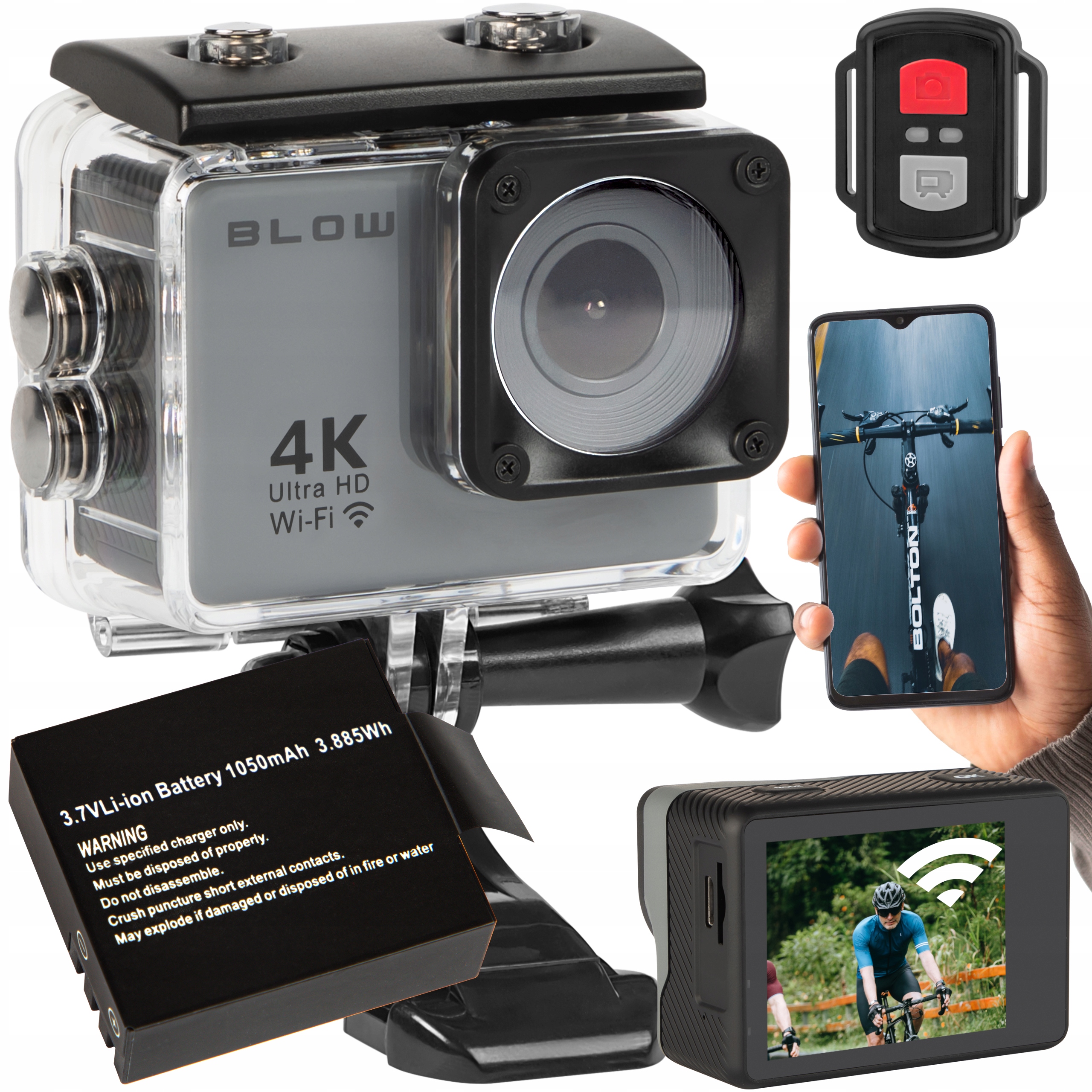 Športová Kamera Go Pro 4U 4K Wifi Usb Vodotesná Akumulátor 1050 mAh 3.7 V