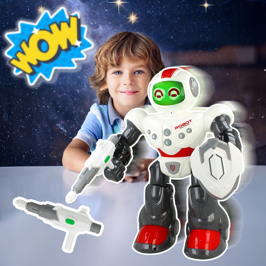 ROBOT WOJOWNIK chodzi CHODZĄCY tarcza ŚWIECI STRZELA STRZAŁKĄ DŹWIĘKI 28cm Kod producenta Z2071