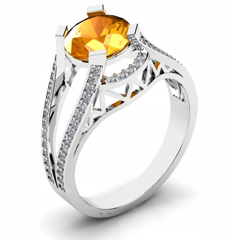 

Pierścionek Białe Złoto Z Pomarańczową Cyrkonią