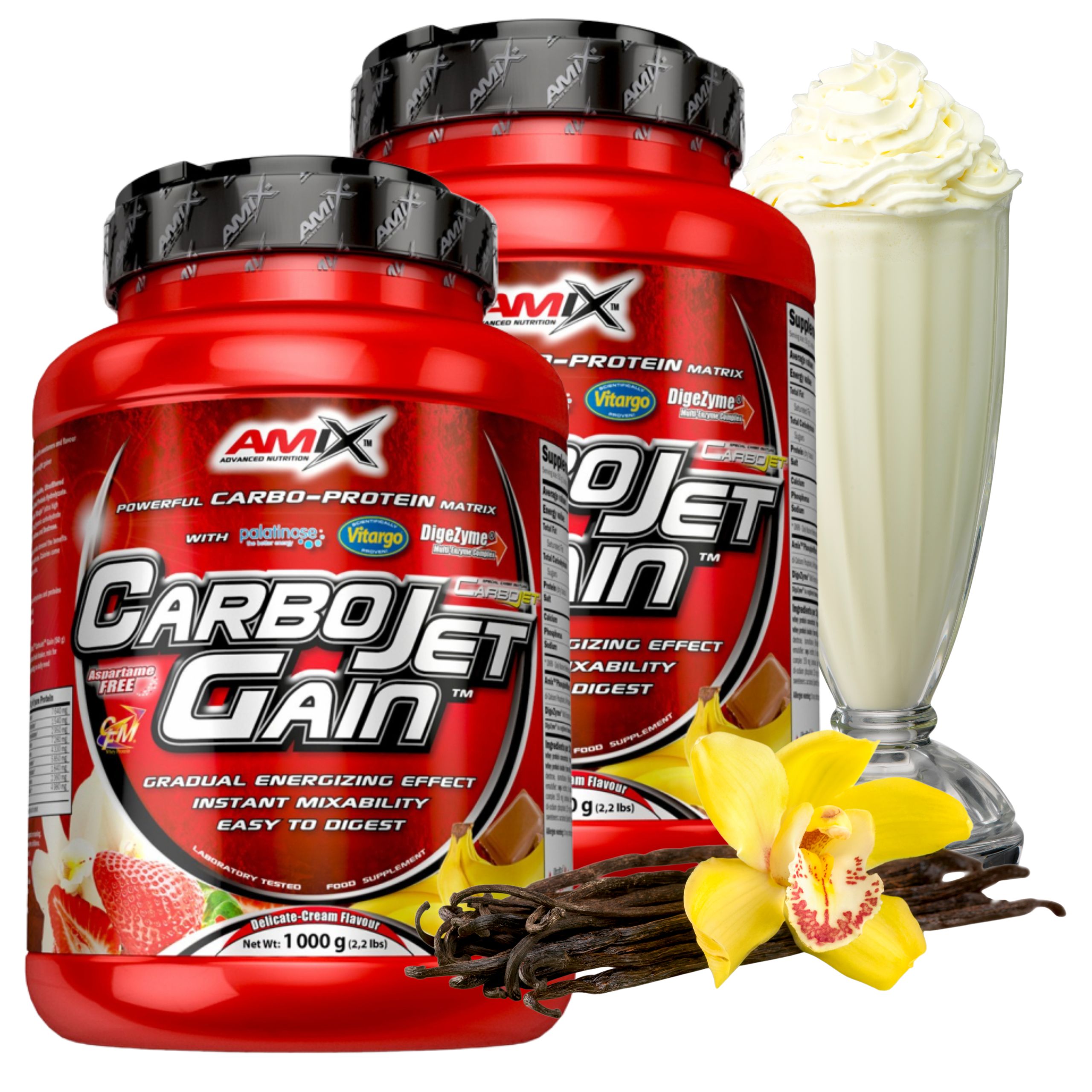 Doplněk Stravy Síla Masa Gainer Protein Wpi Cfm VItargo Sacharidy Vanilka 2 x 1 kg