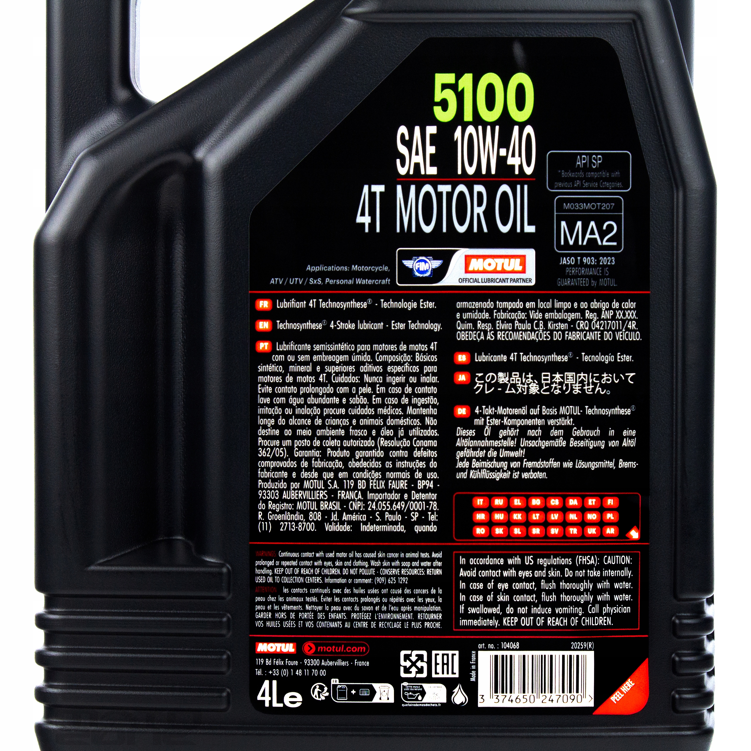 Olej silnikowy MOTUL 5100 10W40 4T 4l MA2 + filtr Athena HF138 Producent Athena