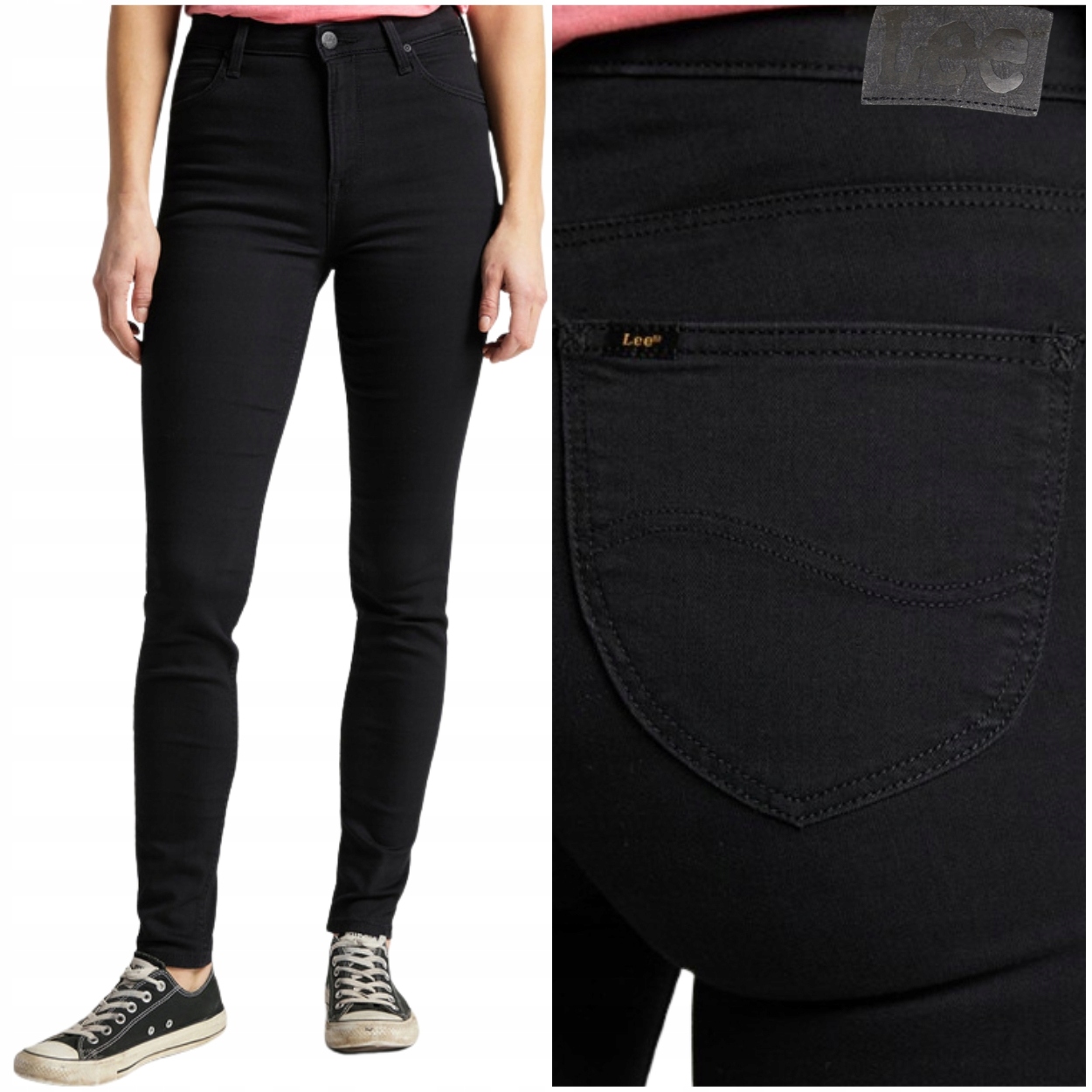 Lee Scarlett High czarne damskie wysokie spodnie jeansowe rurki W31 L29