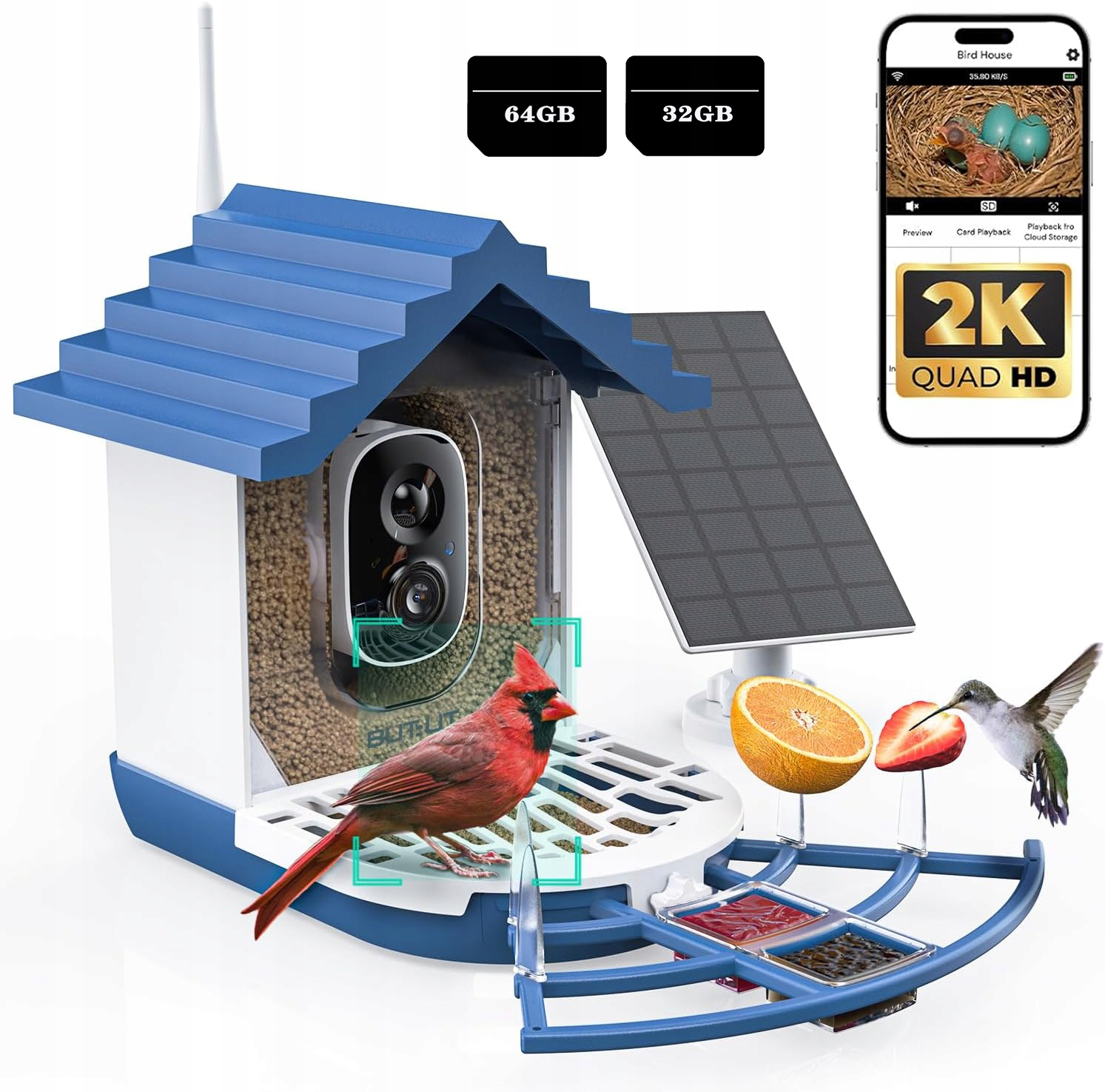 Krmítko pro ptáky s kamerou s rozlišením kamery 2K a paměťovou kartou