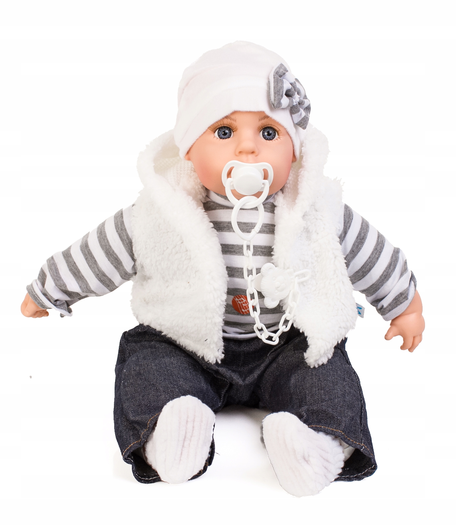 INTERAKTYWNA LALKA SŁODKI BOBAS DORIS 45cm w zestawie ze smoczkiem Wiek dziecka 3 lata +