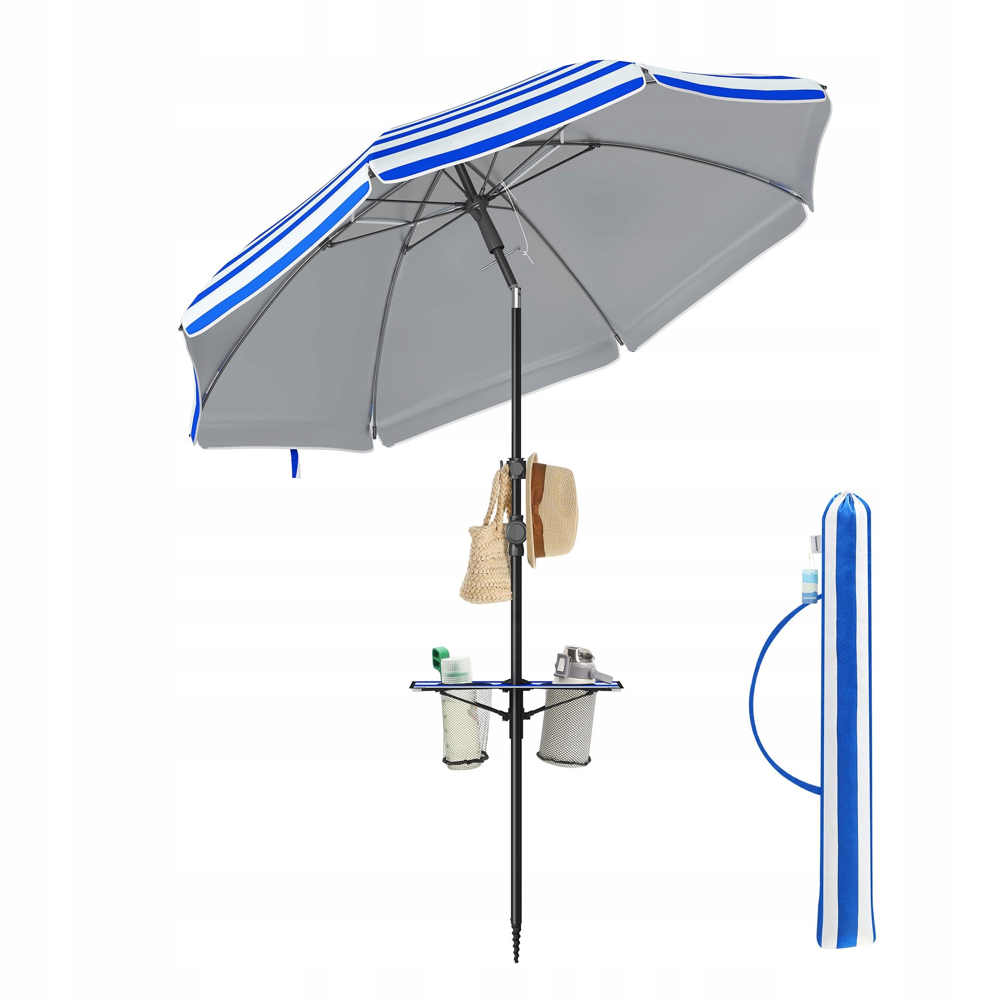 Parasol ogrodowy plażowy funkcja przechylania 2 uchwyty na napoje pokrowiec