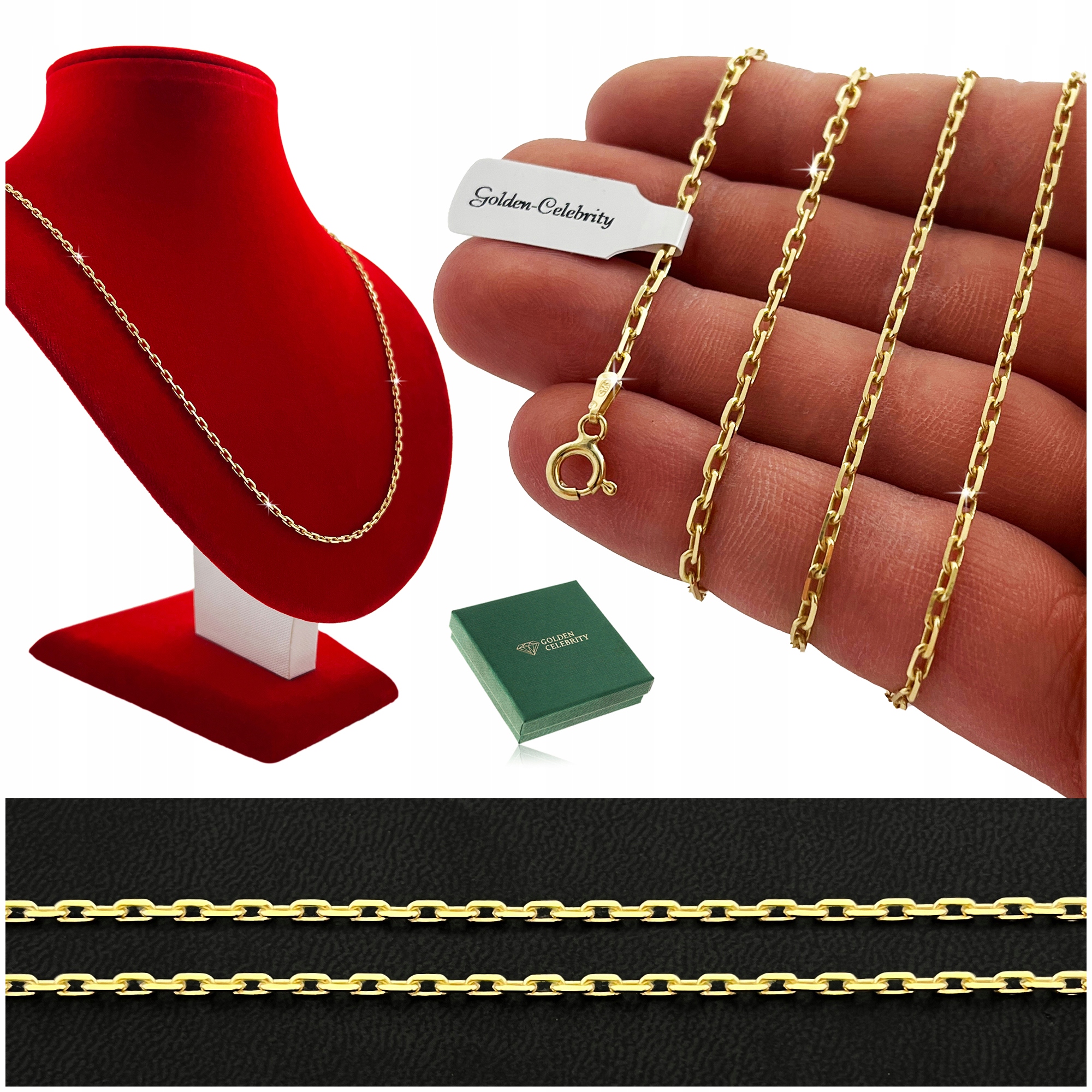 Krásný Zlatý Řetízek Ankier 65cm/2mm Diamantový Pevný+bonus