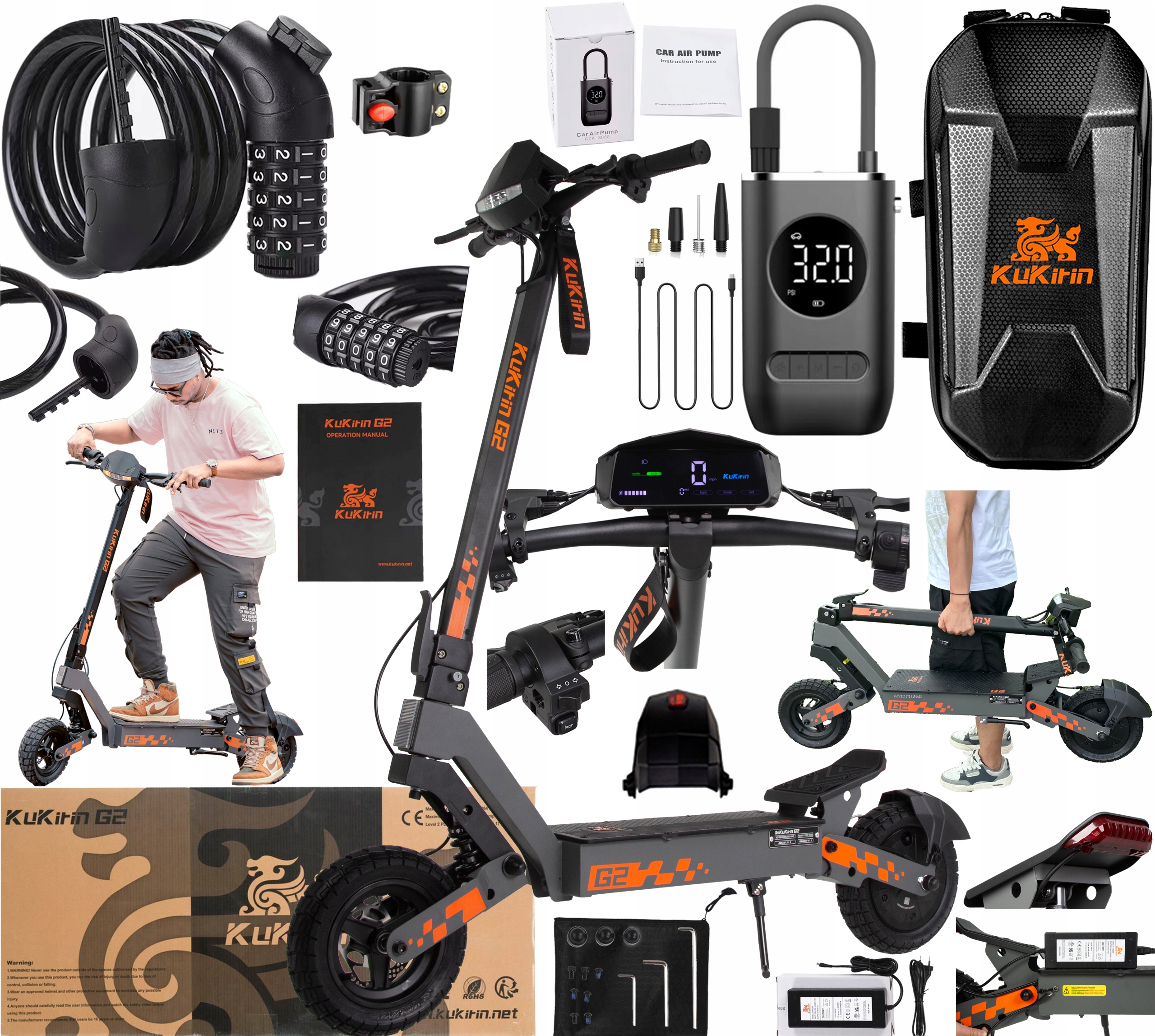 KuKirin G2 Skládací 800W 48V 15Ah 45KM/H 55KM 10" Terénní Mesky/Dámské Pl